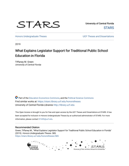 What Explains Legislator Support for Traditional Public School Education in Florida