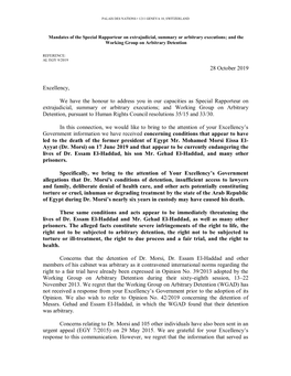 28 October 2019 Excellency, We Have the Honour to Address You in Our Capacities As Special Rapporteur on Extrajudicial, Summary