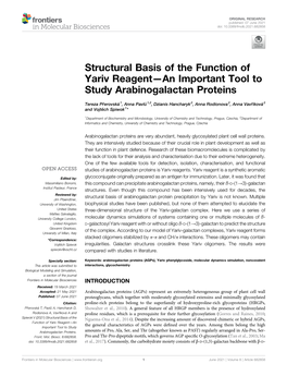 Structural Basis of the Function of Yariv Reagent—An Important Tool to Study Arabinogalactan Proteins