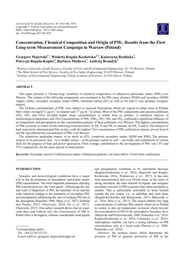 Concentration, Chemical Composition and Origin of PM1: Results from the First Long-Term Measurement Campaign in Warsaw (Poland)