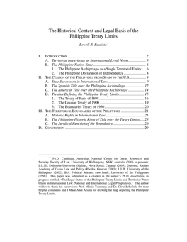 The Historical Context and Legal Basis of the Philippine Treaty Limits