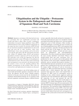 Proteasome System in the Pathogenesis and Treatment of Squamous Head and Neck Carcinoma