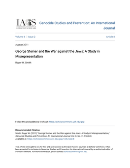 George Steiner and the War Against the Jews: a Study in Misrepresentation