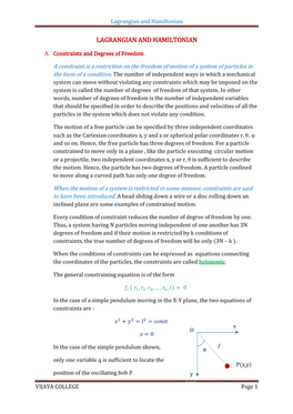 Lagrangian and Hamiltonian