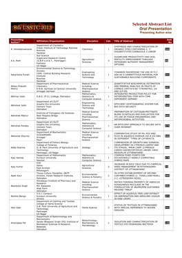 Selected Abstract List Oral Presentation Presenting Author Wise