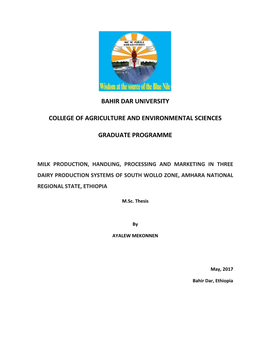 Bahir Dar University College of Agriculture and Environmental Sciences Graduate Programme