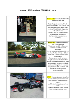 January 2013 Available FORMULA 1 Cars