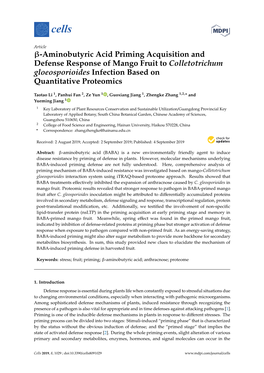 Aminobutyric Acid Priming Acquisition and Defense Response of Mango Fruit to Colletotrichum Gloeosporioides Infection Based on Quantitative Proteomics