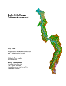 Snake Hells Canyon Subbasin Plan