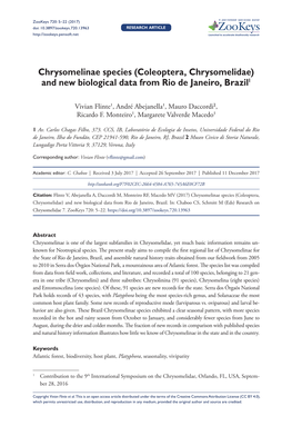 Coleoptera, Chrysomelidae) and New Biological Data from Rio De Janeiro, Brazil1