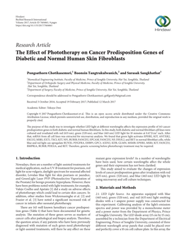 The Effect of Phototherapy on Cancer Predisposition Genes of Diabetic and Normal Human Skin Fibroblasts