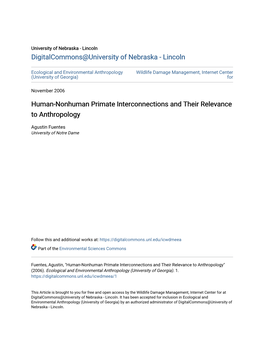 Human-Nonhuman Primate Interconnections and Their Relevance to Anthropology