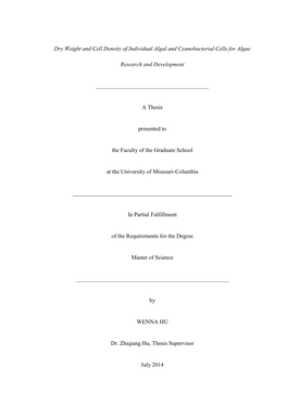 Dry Weight and Cell Density of Individual Algal and Cyanobacterial Cells for Algae