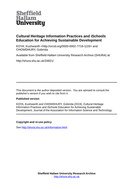 Cultural Heritage Information Practices and Ischools Education