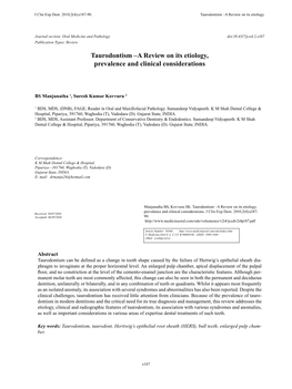 Taurodontism –A Review on Its Etiology, Prevalence and Clinical Considerations