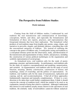 The Perspective from Folklore Studies