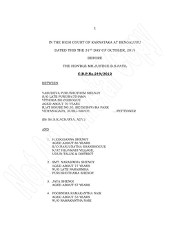 In the High Court of Karnataka at Bengaluru Dated This the 31St Day of October, 2015 Before the Hon'ble Mr.Justice B.S.Patil C