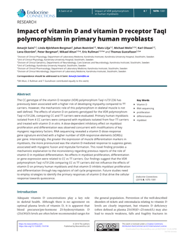 Impact of Vitamin D and Vitamin D Receptor Taqi Polymorphism in Primary Human Myoblasts