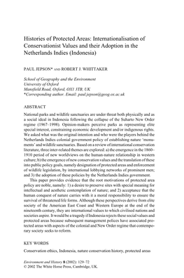 Histories of Protected Areas: Internationalisation of Conservationist Values and Their Adoption in the Netherlands Indies (Indonesia)