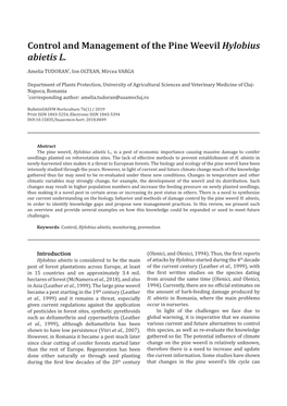 Control and Management of the Pine Weevil Hylobius Abietis L