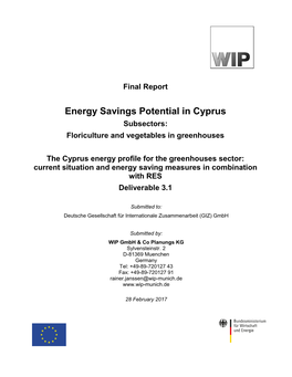 Energy Savings Potential in Cyprus Subsectors: Floriculture and Vegetables in Greenhouses