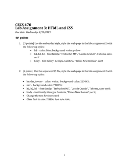 CECS 470 Lab Assignment 3: HTML and CSS Due Date: Wednesday, 2/13/2019