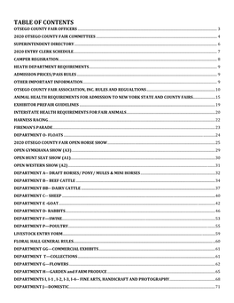 Table of Contents Otsego County Fair Officers