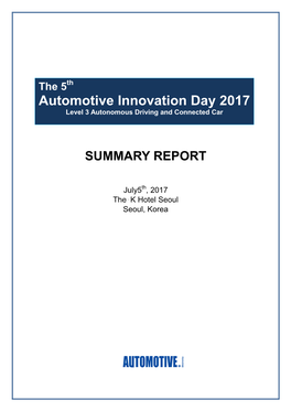 Automotive Innovation Day 2017 Level 3 Autonomous Driving and Connected Car