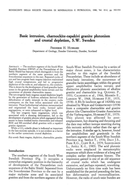 Basic Intrusion, Charnockite.Rapakivi Granite Plutonism Aod Crusta! Depletion, S