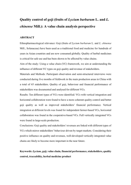 Quality Control of Goji (Fruits of Lycium Barbarum L. and L. Chinense Mill.): a Value Chain Analysis Perspective