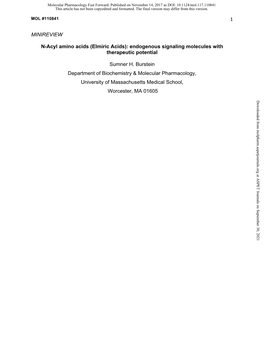 N-Acyl Amino Acids (Elmiric Acids): Endogenous Signaling Molecules with Therapeutic Potential