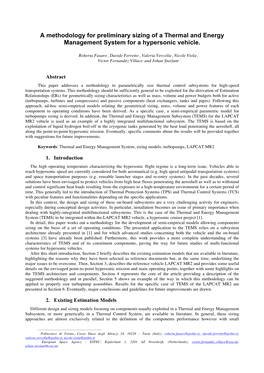 A Methodology for Preliminary Sizing of a Thermal and Energy Management System for a Hypersonic Vehicle