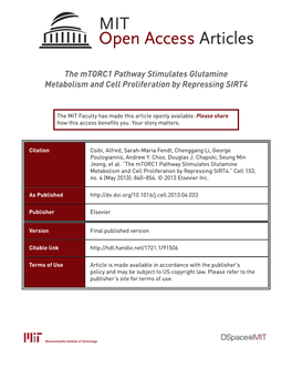 The Mtorc1 Pathway Stimulates Glutamine Metabolism and Cell Proliferation by Repressing SIRT4