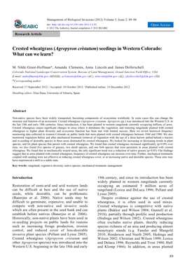 Crested Wheatgrass (Agropyron Cristatum) Seedings in Western Colorado: What Can We Learn?