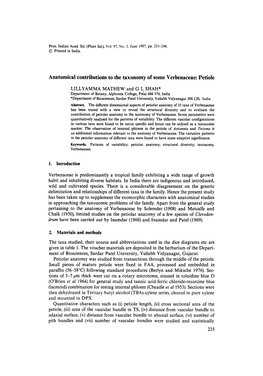 Anatomical Contributions to the Taxonomy of Some Verbenaceae