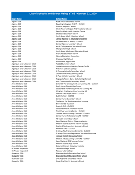 List of Schools and Boards Using Etms - October 23, 2020