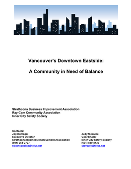 Vancouver's Downtown Eastside: a Community in Need of Balance