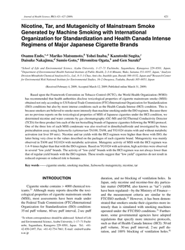 Nicotine, Tar, and Mutagenicity Of