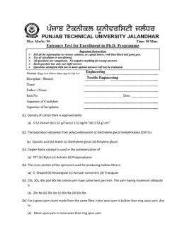 Q1. Density of Cotton Fibre Is Approximately (A) 1.52 Denier