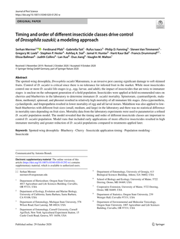 Mermer Et Al. (2020). Timing and Order of Different Insecticide Classes