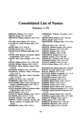 Consolidated List of Names Volumes I-IX