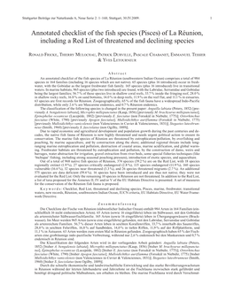 Annotated Checklist of the Fish Species (Pisces) of La Réunion, Including a Red List of Threatened and Declining Species