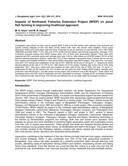 Impacts of Northwest Fisheries Extension Project (NFEP) on Pond Fish Farming in Improving Livelihood Approach