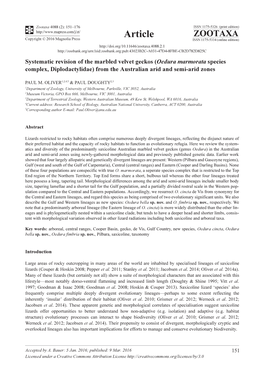 Oedura Marmorata Species Complex, Diplodactylidae) from the Australian Arid and Semi-Arid Zones
