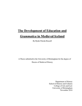 The Development of Education and Grammatica in Medieval Iceland