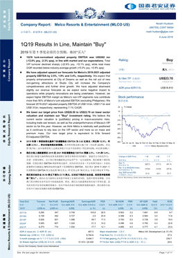 1Q19 Results in Line, Maintain 