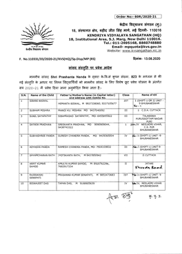 S.N. Name of the Child Father's/Mother's Name (In Capital Letter) and Address with Mobile No. Class Name of KV 1 SIBANI BISWAL H