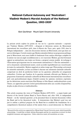 Vladimir Medem's Marxist Analysis of the National Question, 1903-19201