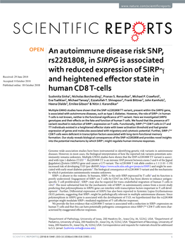 An Autoimmune Disease Risk SNP, Rs2281808, in SIRPG Is Associated
