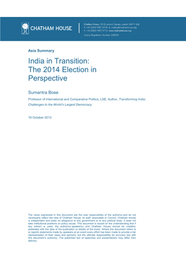 India in Transition: the 2014 Election in Perspective